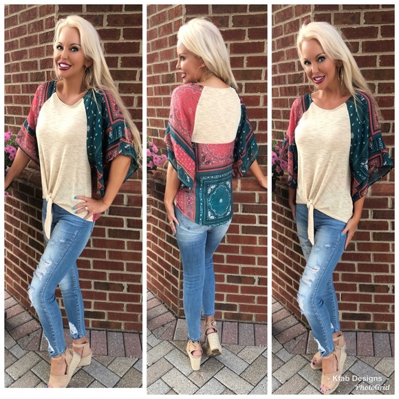 🛍LAST 1! Paisley Ruffled Sleeve Tie Front Top! - Picture 5 of 6